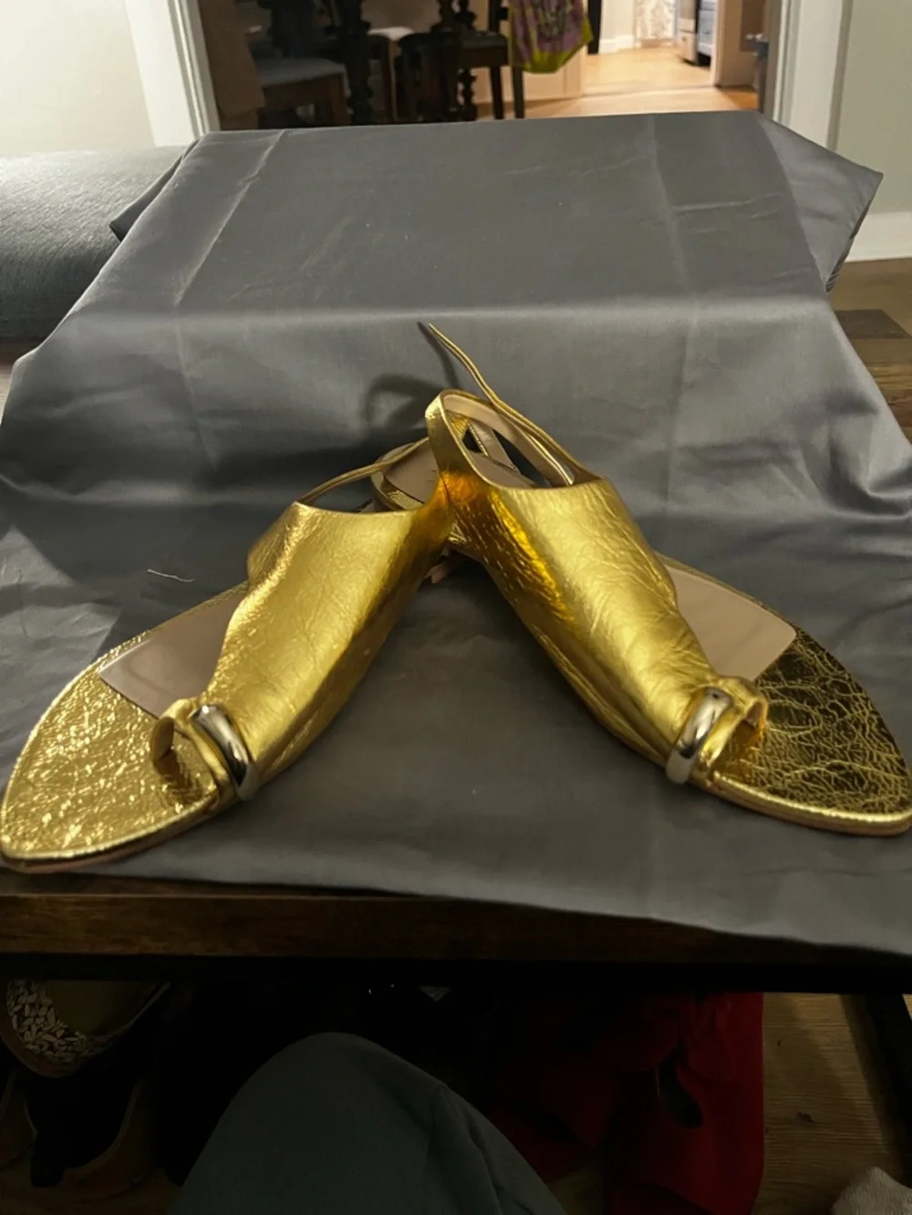 27 EDIT Metallic Gold Slingback Open-Toe Sandals - Picture 1 of 3